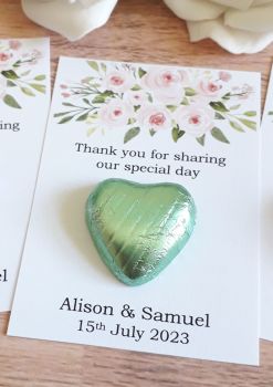 Pink & Green Floral Design Chocolate Heart Sweet Favour