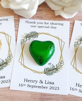 Gold & Green Fern Floral Design Chocolate Heart Sweet Favour