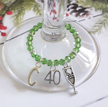 Green Initial & Age Wine Glass Charm