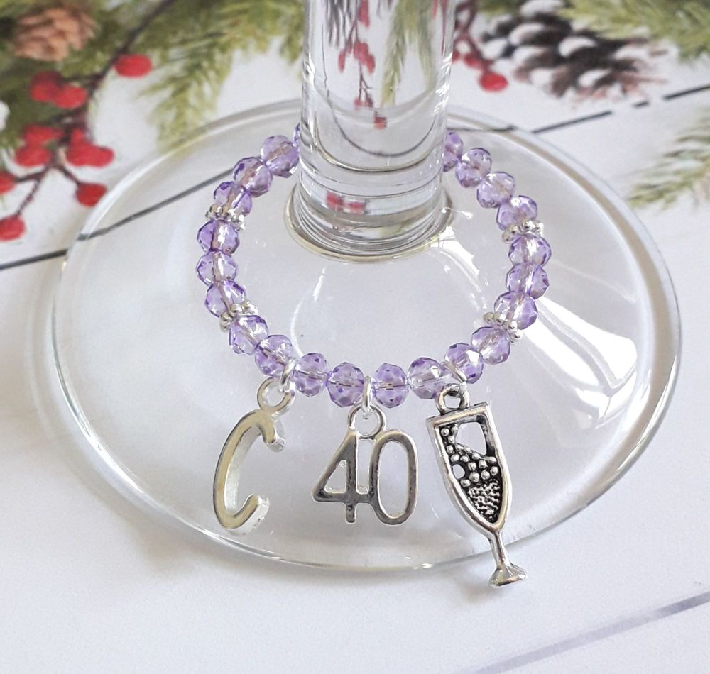 Lilac Initial & Age Wine Glass Charm