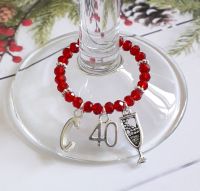 Red Initial & Age Wine Glass Charm