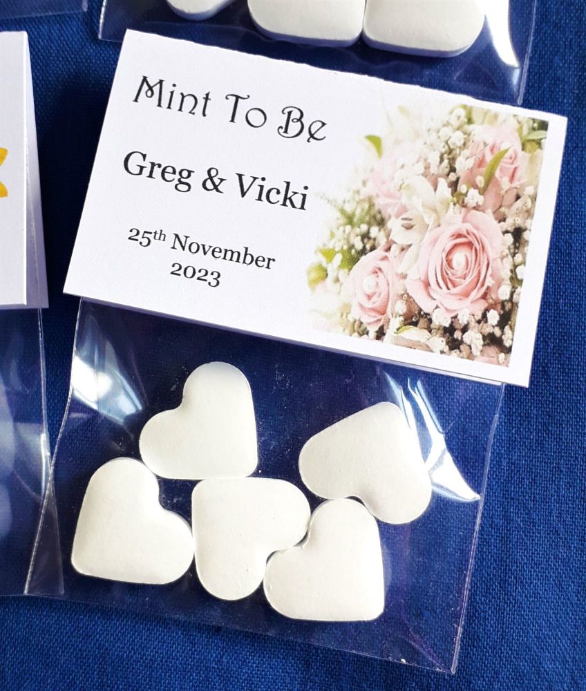 Pack of 10 Personalised Mint To Be Wedding Favours - Rose & Babys Breath De
