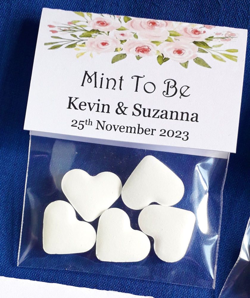 Pack of 10 Personalised Mint To Be Wedding Favours - Pink and Green Floral 