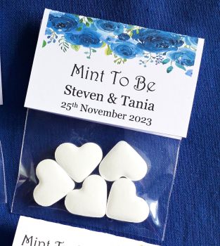 Pack of 10 Personalised Mint To Be Wedding Favours - Blue Floral Design