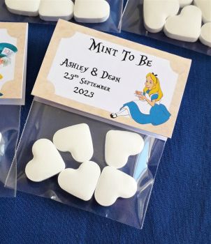 Pack of 10 Personalised Mint To Be Wedding Favours - Alice in Wonderland Theme