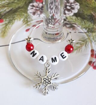 Snowflake & Stars Personalised Christmas Theme Glass Charm