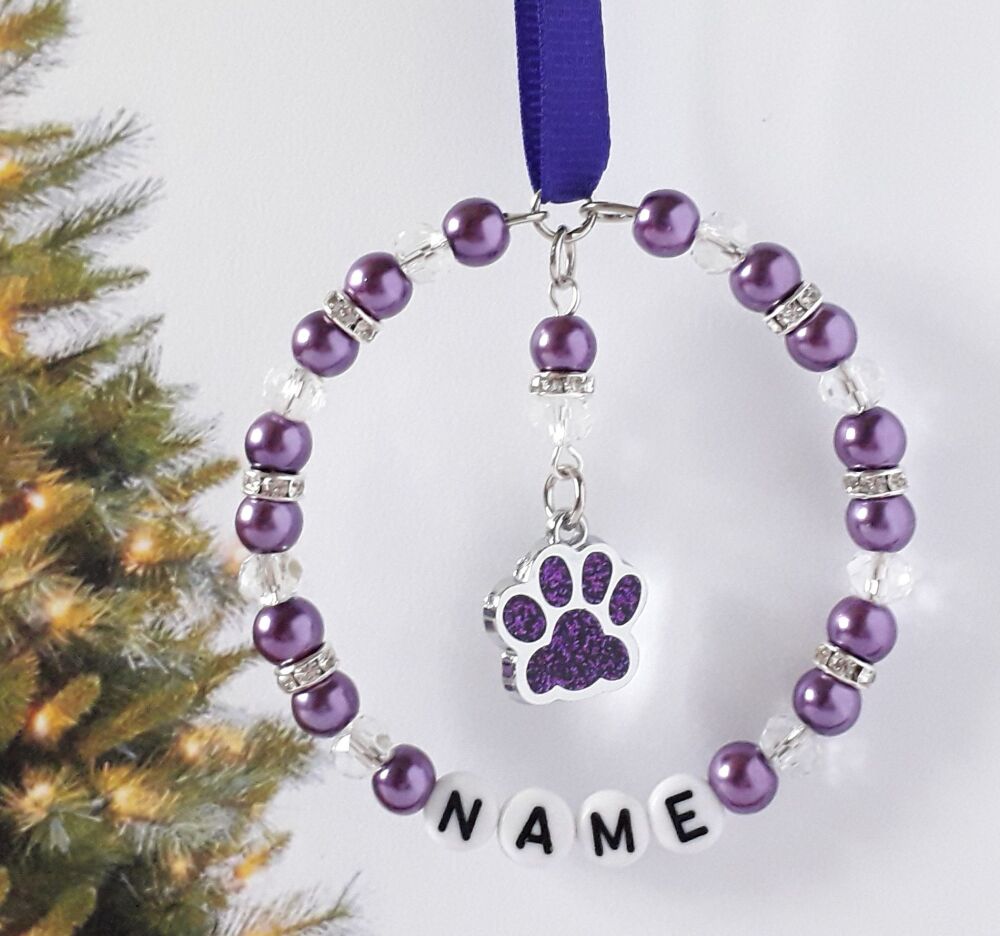 Personalised Purple Pet Paw Print Tree Decoration