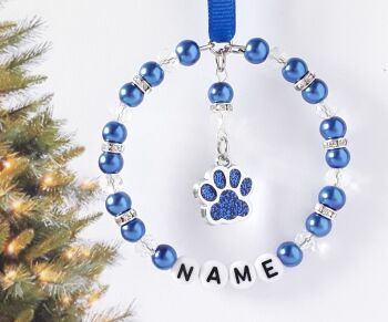 Personalised Royal Blue Pet Paw Print Tree Decoration