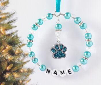 Personalised Turquoise Pet Paw Print Tree Decoration