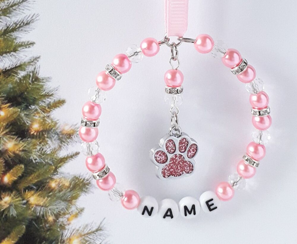 Personalised Baby Pink Pet Paw Print Tree Decoration