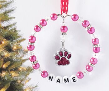 Personalised Hot Pink Pet Paw Print Tree Decoration
