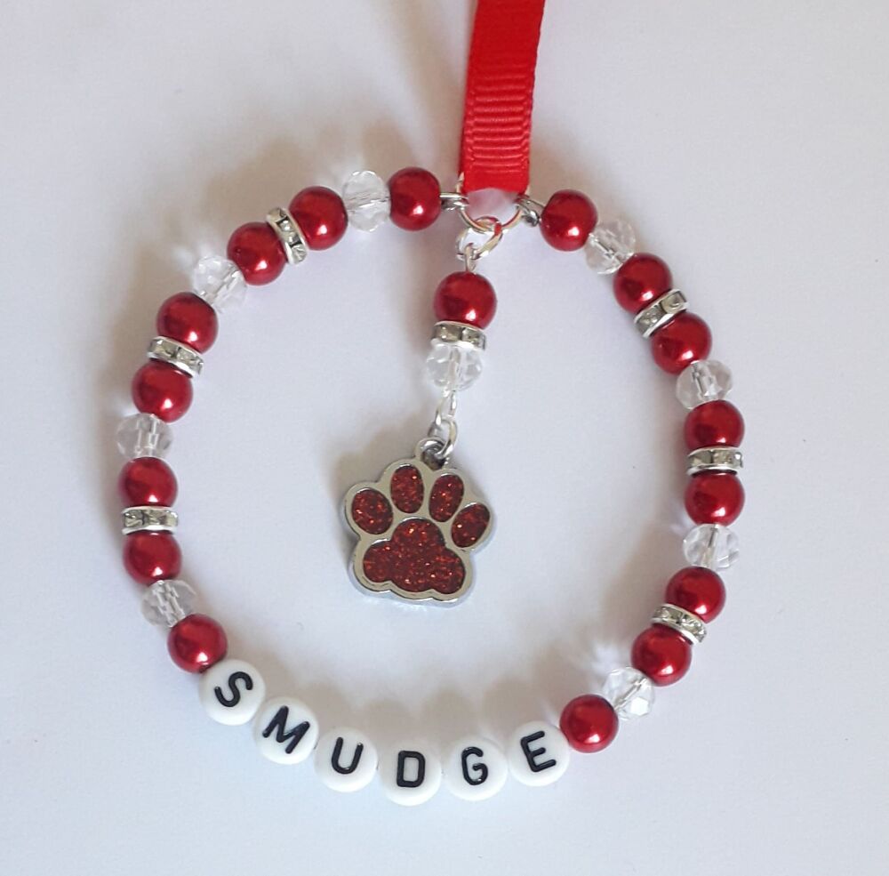 Personalised Red Pet Paw Print Tree Decoration
