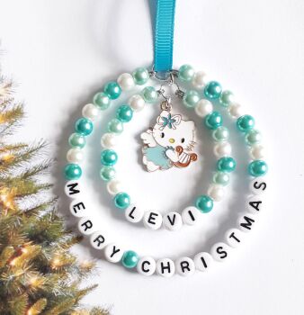 Hello Kitty - Turquoise Hello Kitty Character Personalised Christmas Tree Decoration