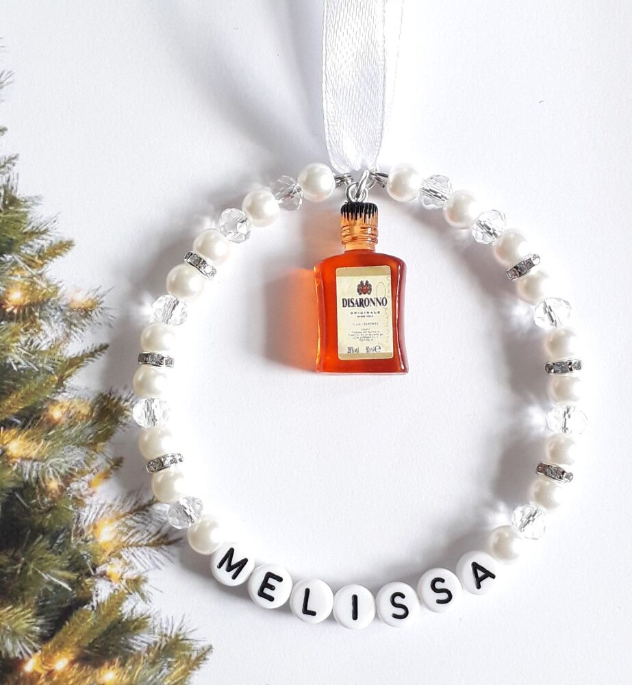 Amaretto Mini Bottle Charm Personalised Christmas Tree Decoration