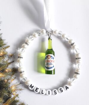 Peroni Mini Bottle Charm Personalised Christmas Tree Decoration