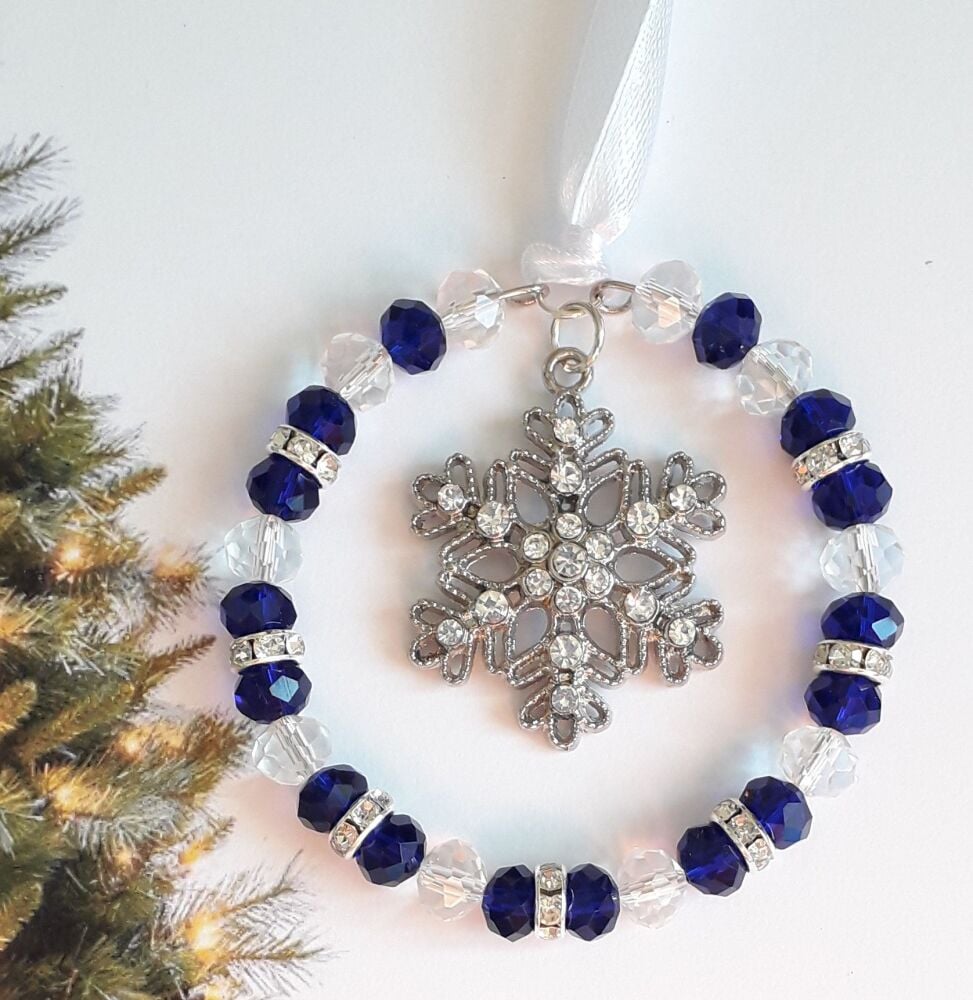 Blue Snowflake Rhinestone Crystal Christmas Tree Decoration