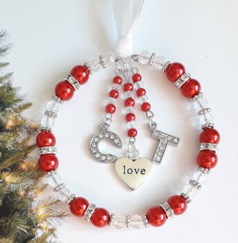 Red - Love Heart & Rhinestone Initials Christmas Tree Decoration