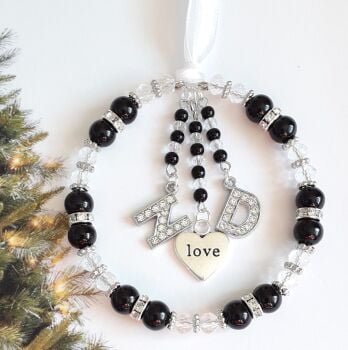 Black - Love Heart & Rhinestone Initials Christmas Tree Decoration