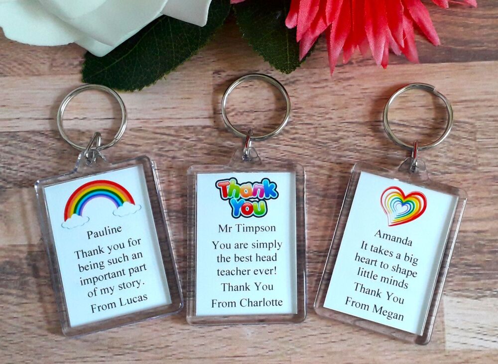 Personalised Rainbow Heart Thank You Keyring
