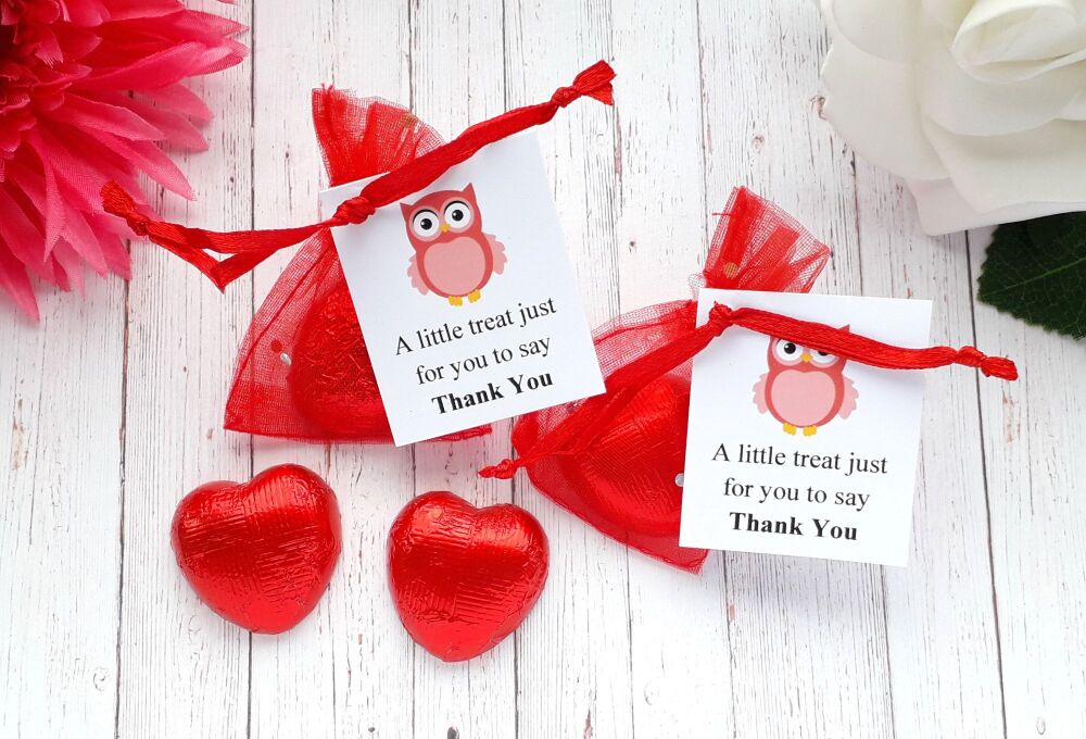 Chocolate Heart in Red Spotty Organza Bag