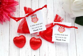 Chocolate Heart in Red Spotty Organza Bag