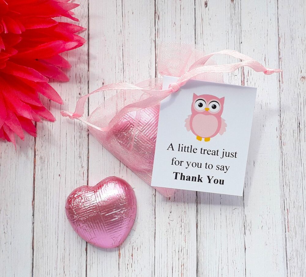 Baby Pink Chocolate Heart in Organza Bag