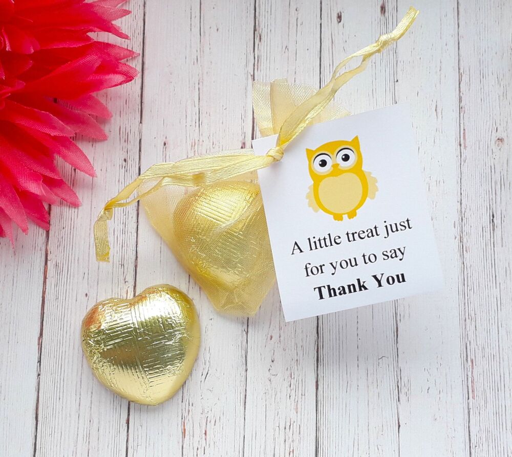 Gold Chocolate Heart in Organza Bag