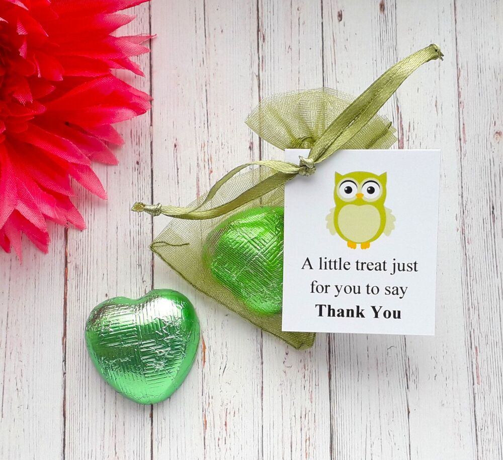Green Chocolate Heart in Organza Bag