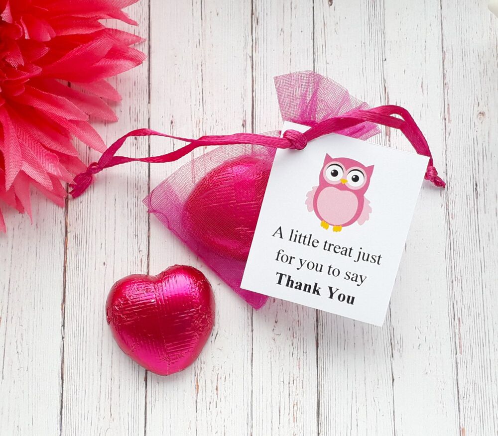 Hot Pink Chocolate Heart in Organza Bag