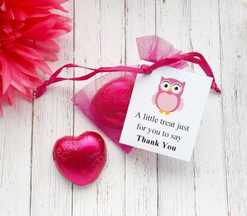 Hot Pink Chocolate Heart in Organza Bag