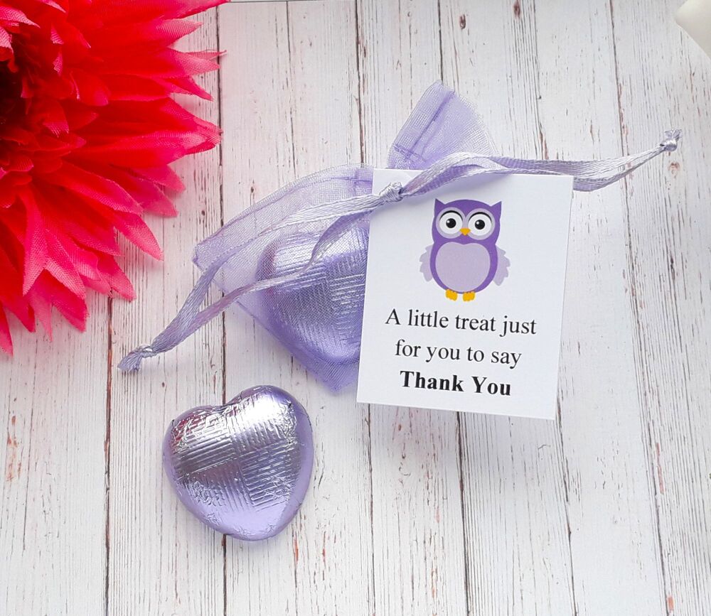 Lilac Chocolate Heart in Organza Bag