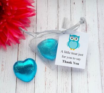 Silver Bag and Turquoise Chocolate Heart in Organza Bag