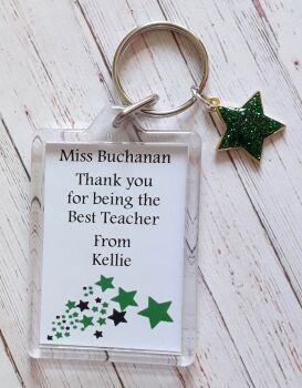 Glitter Star Keyring Teacher Gift - Green