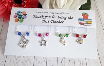 Teacher Theme Wine Glass Charms Set of 4 - No 1 Teacher Black Board Design