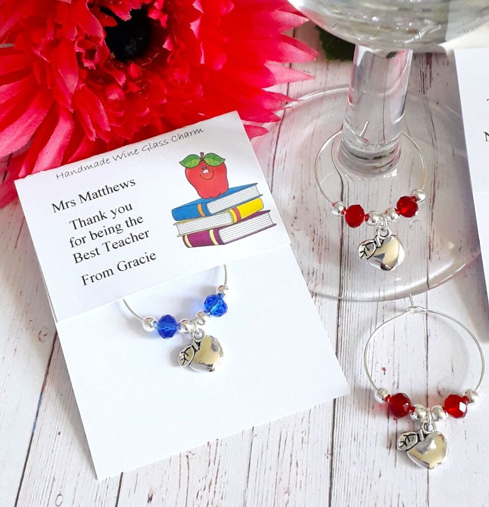 Apple & Crystal Wine Glass Charm - Thank you Teacher Gift