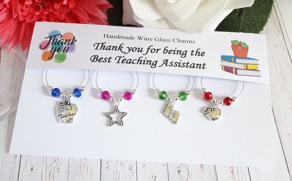 Teacher Theme Wine Glass Charms Set of 4 - No 1 Teacher Apple Design