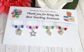 Teacher Theme Wine Glass Charms Set of 4 - No 1 Teacher Apple Design