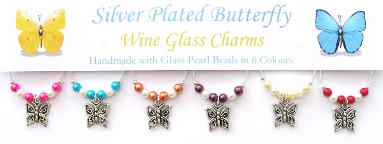 Butterfly Theme Wine Glass Charms - Set of 6