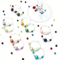 Set of 8 Glass Pearl Bead Wine Glass Charms - CC1090
