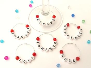 Set of 6 Love Theme Name Wine Glass Charms - CC1172