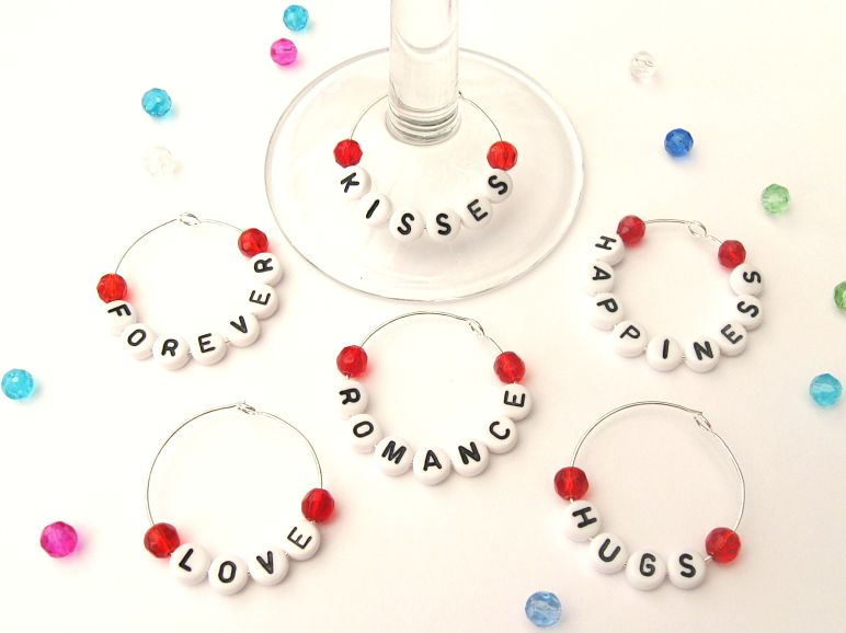 Love Theme Name Wine Glass Charms - Set of 6