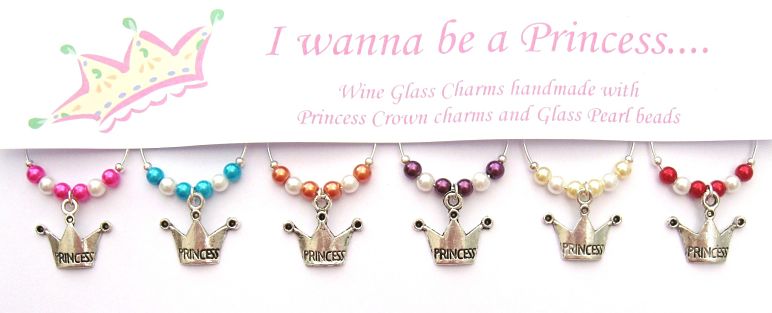 Princess Theme Wine Glass Charms - Set of 6