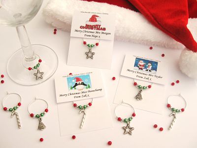 Stocking/Teacher/Gift/Thank You Personalised Christmas Wine Glass Charm 
