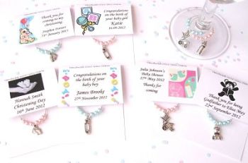 Personalised Christening/New Baby/Baby Shower Favours / Gifts - Wne Glass Charms - CC1033