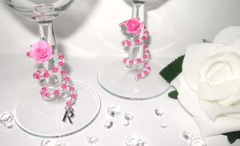 Pink Rose Spiral Wine Glass Charms - CC1240