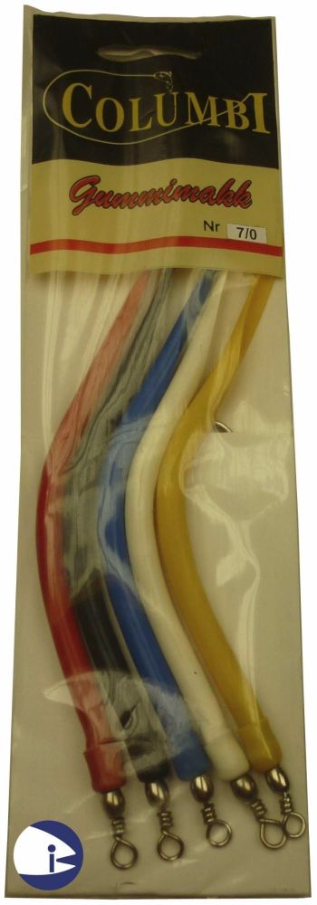 Rubber Eels - pack of 5 assorted colours (size 7-0)