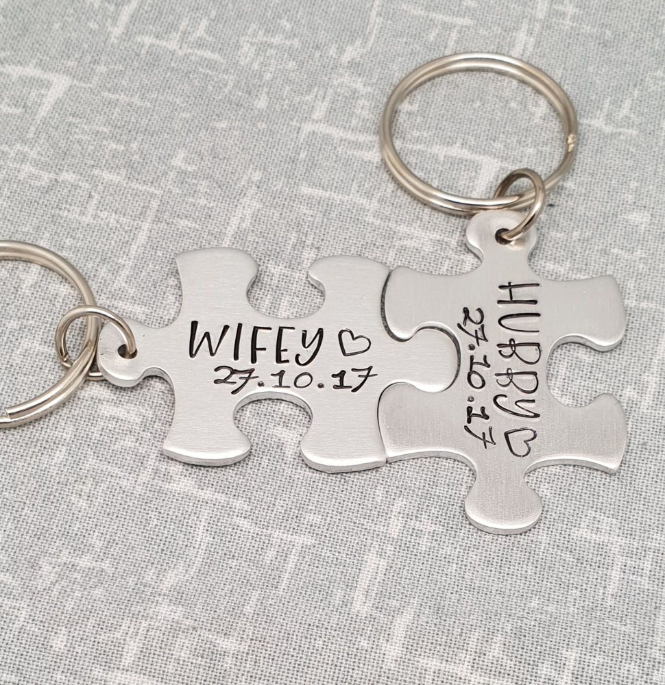 Hubby & Wifey Puzzle Piece Keyrings