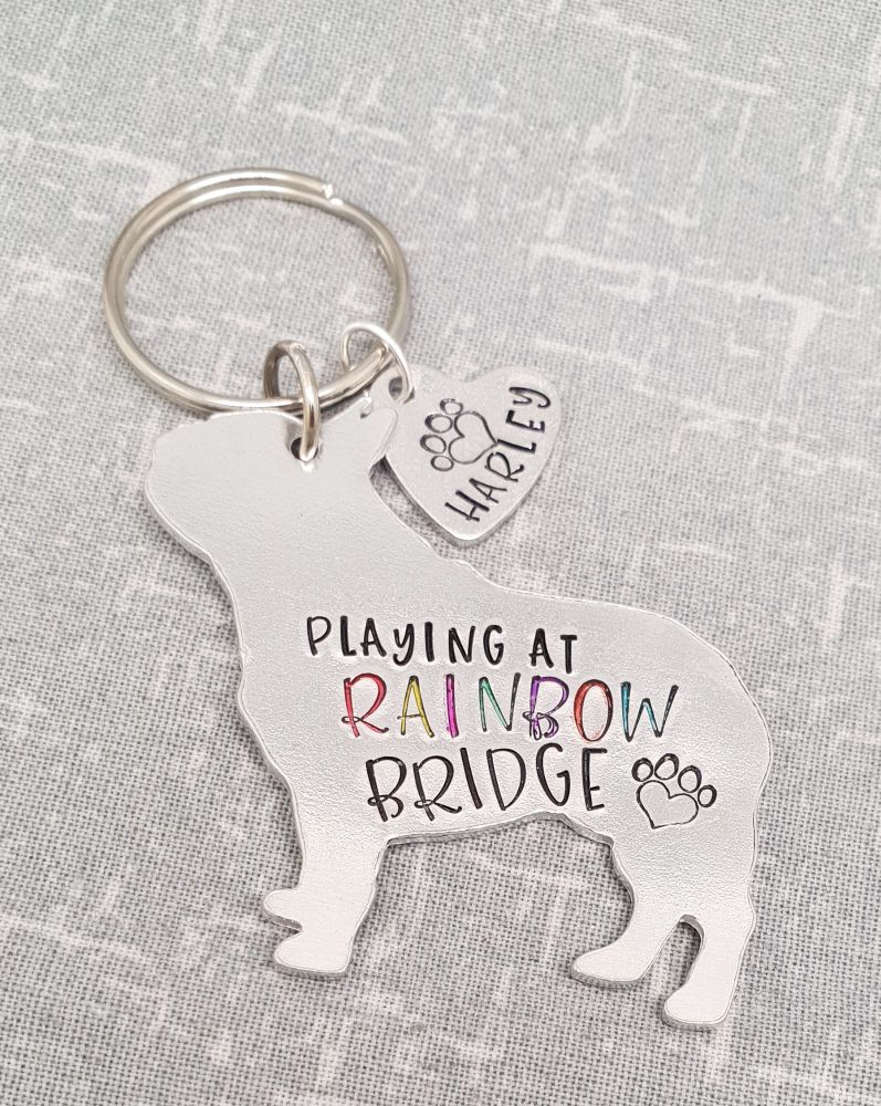Playing At Rainbow Bridge Dog Keyring - 30+ breeds available