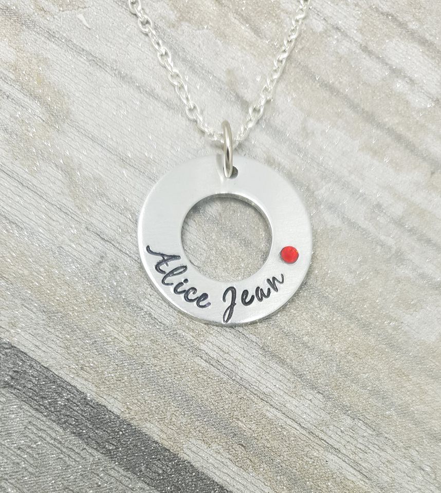 Washer Name Birthstone Necklace 