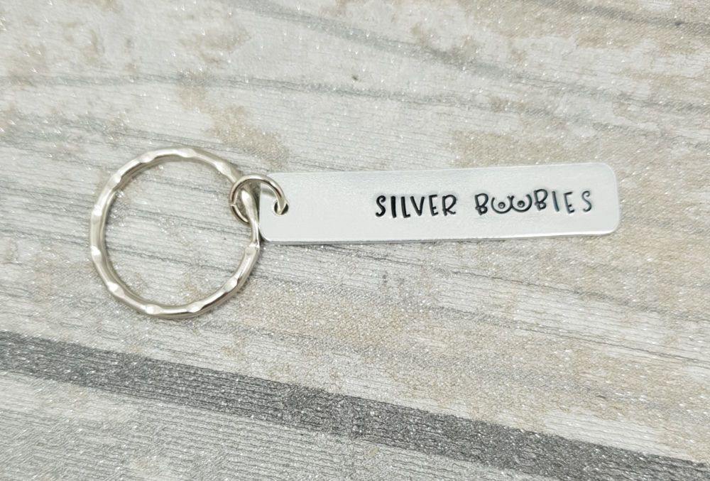 Silver Boobies - keyring (rectangle)